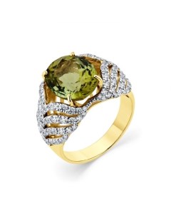 Кольцо с турмалином и бриллиантами из жёлтого золота Мастер бриллиант