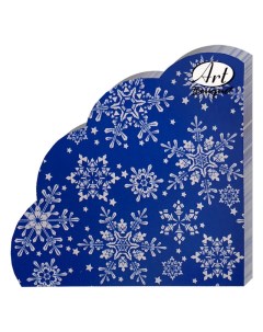 Салфетки Серебряные снежинки на синем 3 слойные 32см 12шт круглые Bouquet
