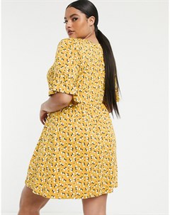 Желтое свободное платье с цветочным принтом Boohoo plus