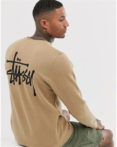 Коричневый свитшот с принтом на спине Stussy