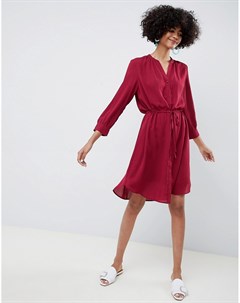 Красное платье рубашка миди с длинными рукавами Femme Selected