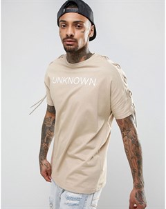 Оверсайз футболка с принтом Unknown и шнуровкой на рукавах Asos