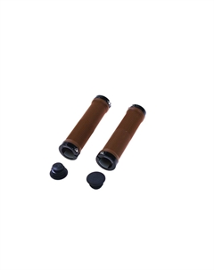 Грипсы велосипедные, резиновые, 130 мм, 2 черных фиксатора, торцевые заглушки, коричневые, HL-G201 brown/bk Trix