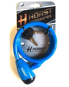 Замок велосипедный, 12х650 мм, на ключ, тросовый, синий, 09-100061 Хорст