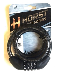 Замок велосипедный, кодовый (4 разряда), 10х800 мм, трос, черный, 09-100079 Хорст