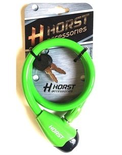 Замок велосипедный, 12х650 мм, тросовый, на ключ, зеленый, 09-100062 Хорст