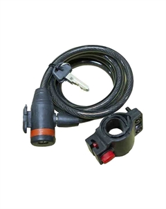 Велосипедный замок TY-511, спиральный тросовый, на ключ, с креплением, 10 х 1800 мм, чёрный, TY-511-1 Tbs