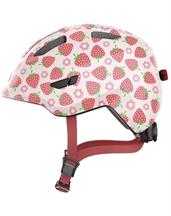 Велошлем Smiley 3.0 LED, детский с фонариком, с клубникой, розовый, 05-0067707 (Размер: S (45-50 см), Цвет: розовый с клубникой) Abus