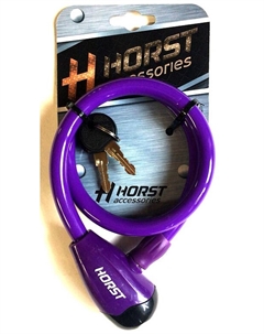 Замок велосипедный, 12х650 мм, на ключ, тросовый, фиолетовый, 09-100063 Хорст