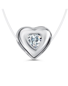 Серебряное колье на леске Сердце с фианитом и родированием 585*золотой