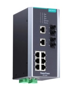 Коммутатор управляемый PT-510-MM-ST-24 DIN-Rail switch, 8 x 10/100BaseT(X), 2 x 100BaseFX MM, ST connectors, 1 power Moxa