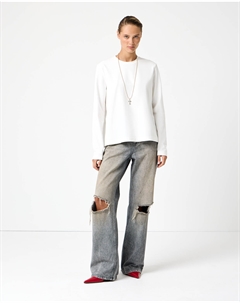 Лонгслив базовый молочного цвета с эффектом велюра 2mood