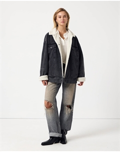 Куртка джинсовая темно-серого цвета утепленная с мехом 2mood