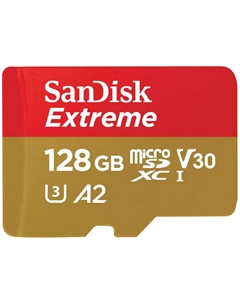 Карта памяти Micro SecureDigital 128Gb SanDisk Extreme microSDHC class 10 UHS-1 U3 V30 A2 (SDSQXAA-128G-GN6MA) Sandisk
