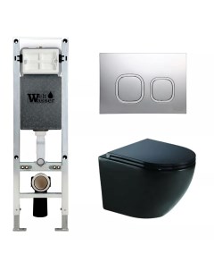 Комплект унитаза Merzbach 043 с инсталляцией AMBERG 350 ST черный глянцевый, с сиденьем микролифт и клавишей смыва AMBERG RD-MT CR хром матовый Weltwasser