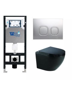Комплект унитаза Merzbach 043 с инсталляцией AMBERG 506 черный глянцевый, с сиденьем микролифт и клавишей смыва AMBERG RD-MT CR хром матовый Weltwasser