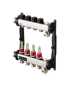 Коллектор для теплого пола 1 ВР(г) х 4 выхода 3/4 НР(ш) ЕК х 1 ВР(г) с расходомерами (77310004) Tece