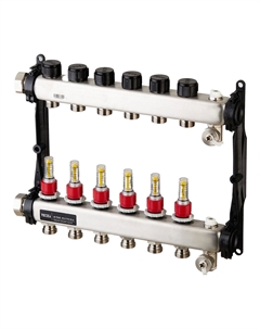 Коллектор для теплого пола 1 ВР(г) х 6 выходов 3/4 НР(ш) ЕК х 1 ВР(г) с расходомерами (77310006) Tece