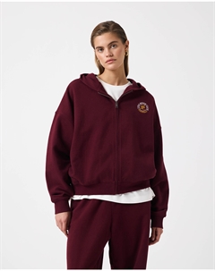 Худи винного цвета из хлопка с эффектом велюра на молнии 2mood