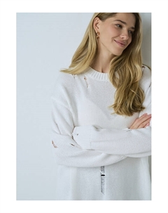 Свитер оверсайз с рваным дизайном, Белый Ostin