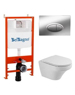 Комплект унитаз с инсталляцией Duet CZR-2462-TH-TOR/CZR-870-SC/BB026/BB051CR безободковый, микролифт, белый, кнопка хром Belbagno