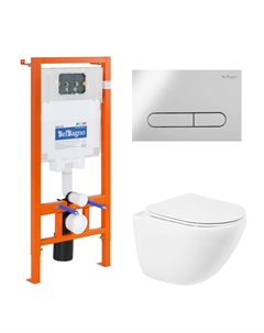 Комплект унитаз с инсталляцией Amanda BB051CHR/BB051SC/BB002-80/BB005-PR-CHROME безободковый, микролифт, белый, кнопка хром Belbagno