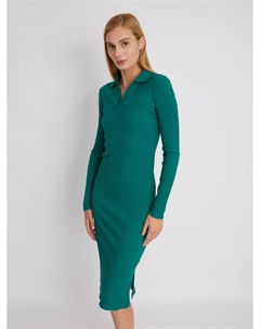 Трикотажное платье-лапша с воротником поло и вырезом на груди Zolla