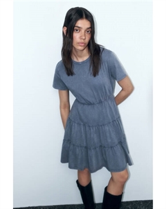 Платье-футболка мини хлопковое с ярусной юбкой Befree