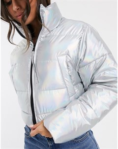 Дутая куртка с голографическим принтом и съемной нижней частью на молнии Asos design