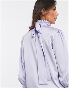 Атласная блуза с бантом и широкими манжетами Unique21