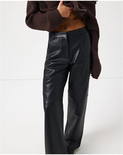Брюки широкие из кожи черного цвета 2mood