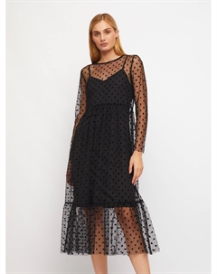 Двойное ярусное платье из сетки в горошек и нижней комбинации Zolla