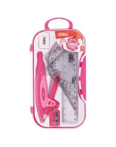 Циркуль EG30204, линейка/транспортир/2 угольника/карандаш/ластик/точилка 12 шт./кор. Deli