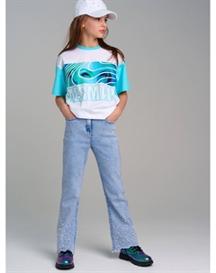 Брюки текстильные джинсовые для девочек Playtoday tween