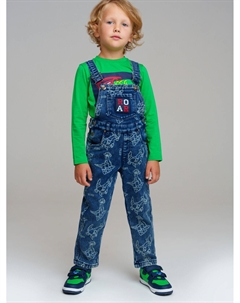 Полукомбинезон текстильный джинсовый утепленный флисом для мальчиков Playtoday kids
