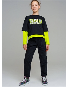 Брюки текстильные джинсовые утепленные флисом для девочек Playtoday tween