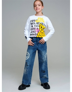 Брюки текстильные джинсовые утепленные флисом для девочек Playtoday tween