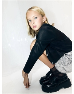 Вязаный кардиган с покрытием с эффектом кожи для девочек Sela