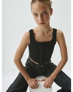 Черный укороченный топ для девочек Sela