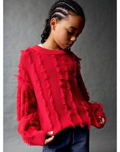 Вязаный джемпер оверсайз с бахромой для девочек Sela