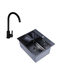 Мойка для кухни Pro 53х43х20 см с сифоном со смесителем Corsa Deco Creek Black с высоким изливом сталь графит/черная (547234/966374) Mixline