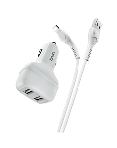 Автомобильное зарядное устройство Z36 Leader 2xUSB/кабель USB- Lightning 2.4A (белый) Hoco