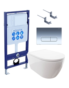 Комплект унитаза с инсталляцией Set Поларис-016 4в1 с сиденьем Микролифт и клавишей смыва Хром глянцевый Aquatek