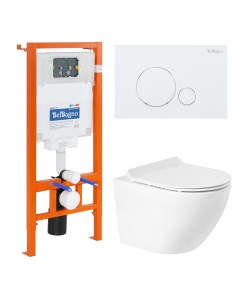 Комплект 4в1 унитаз с инсталляцией Sfera-R BB046CHR/BB2111SC/BB002-80/BB014-SR-BIANCO безободковый, с крышкой микролифт и кнопкой смыва Belbagno