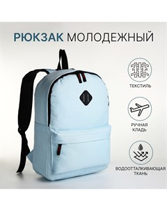 Рюкзак школьный на молнии, наружный карман, цвет голубой Nobrand