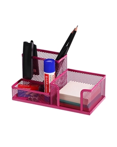 Подставка для канцелярских мелочей 3 отделения сетка металл розовая Calligrata