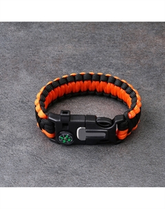 Браслет для выживания 4в1 (паракорд, компас, свисток, огниво), черно-оранжевый Nobrand