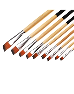 Набор кистей художественных, нейлон, 9 штук: № 0, 2, 4, 6, 8, 10, 12, 14, 16, плоские, скошенные, с длинными ручками, международный размер Nobrand