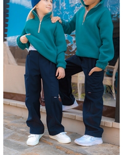 Брюки прямого силуэта из мембраны с флисовой подкладкой для мальчика и девочки, Синий Looklie