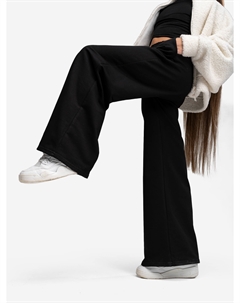 Брюки-палаццо с боковыми карманами из футера с начесом для девочки, Черный Looklie